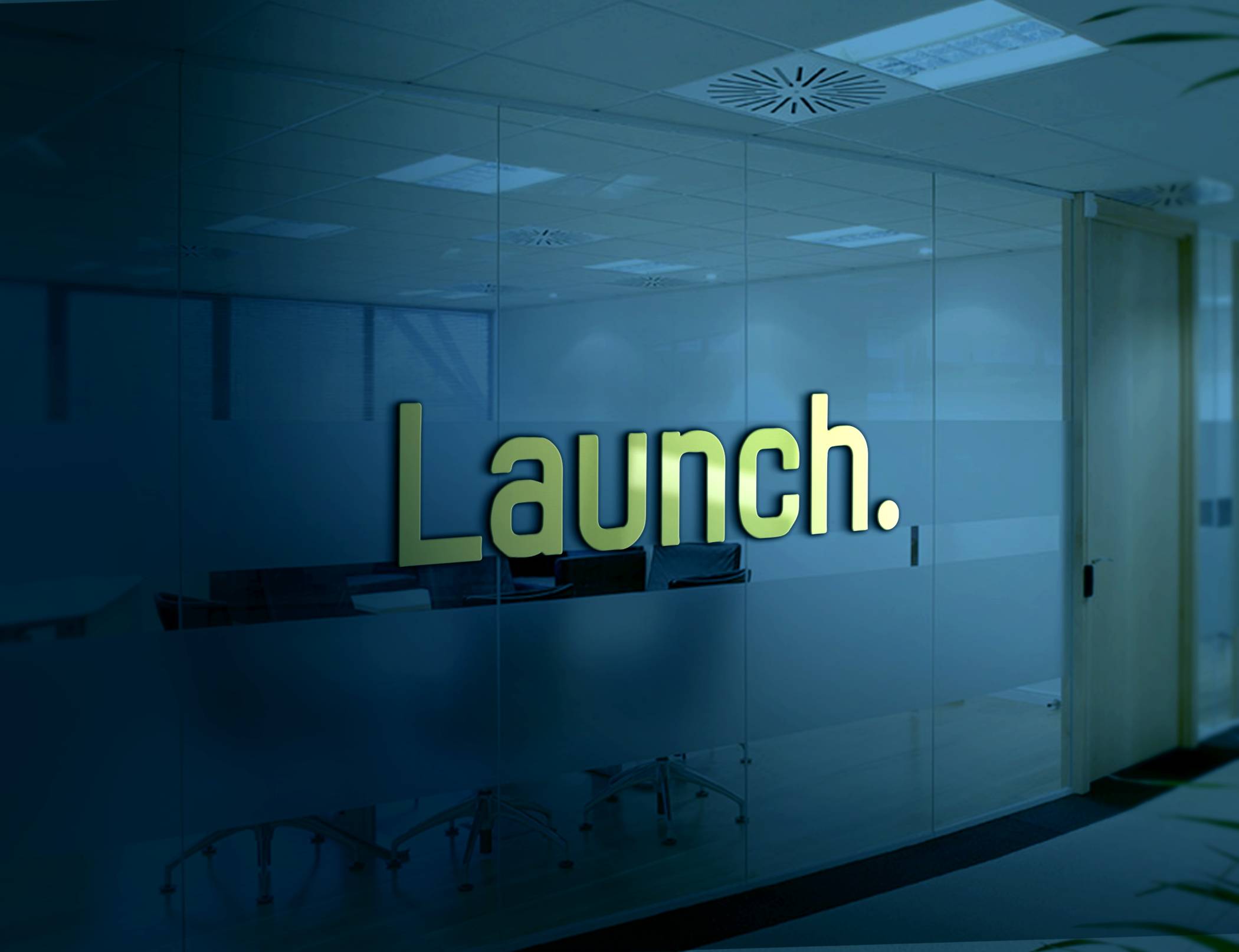 Launch logo on glass wall